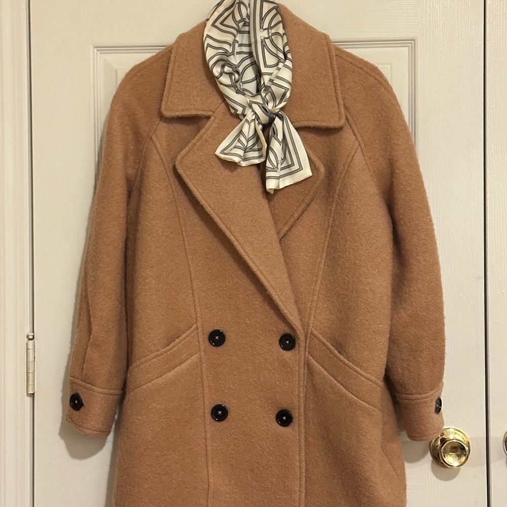 J.ING Camel Double-Breasted Pea Coat